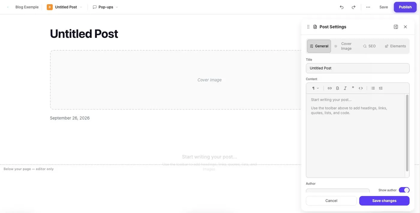 Post Settings panel for a post