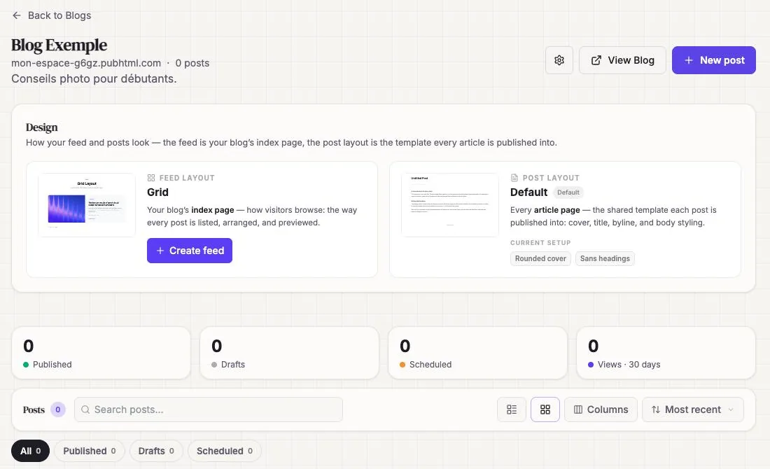 Blog dashboard