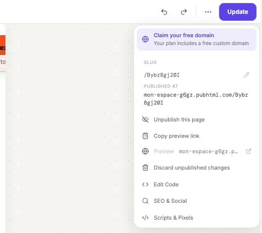 Editor « … » menu: slug, SEO & Social, Scripts & Pixels