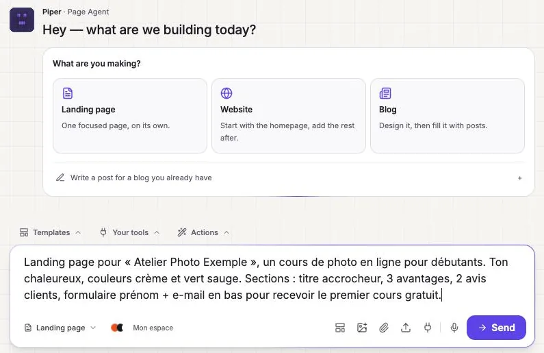 Descrição de uma landing page escrita na barra de texto