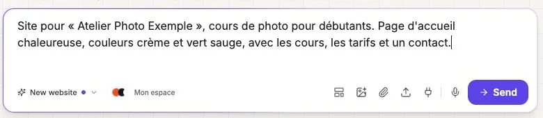 Site description typed with « New website »